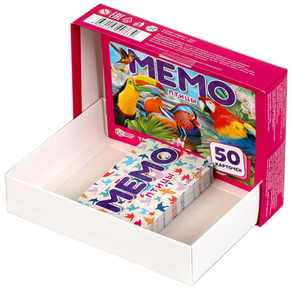 Птицы. Карточная игра Мемо. (50 карточек, 65х95мм ). Коробка: 125х170х40мм Умные игры в кор.50шт