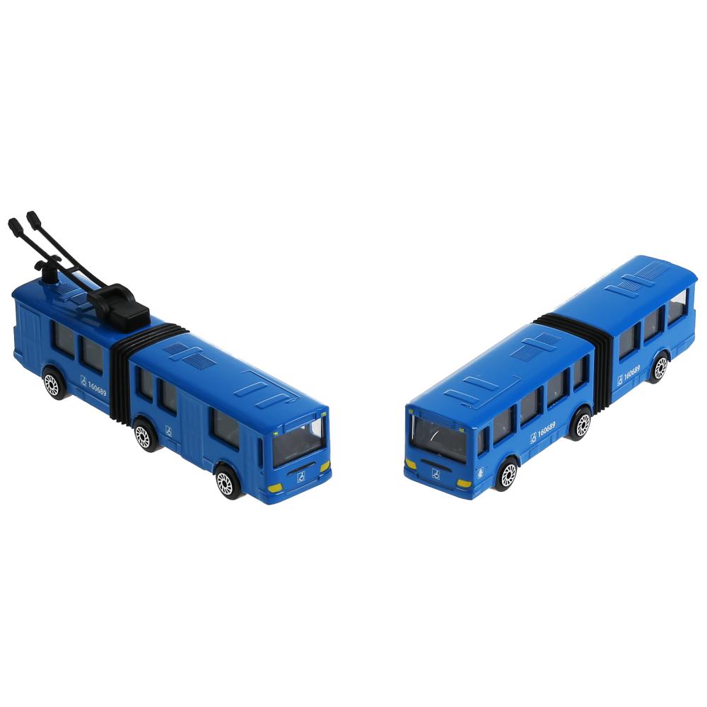 Машина металл автобус/троллейбус с резинкой, 12см, в ассорт. в дисплее Технопарк уп-12шт в кор.2*4уп