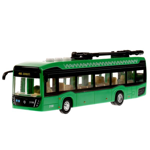 KAMTROLL-20PL-GN327836 Модель пластик свет-звук ГОРОДСКОЙ ТРОЛЛЕЙБУС 19 см, 3 кноп, инер, зел, кор.