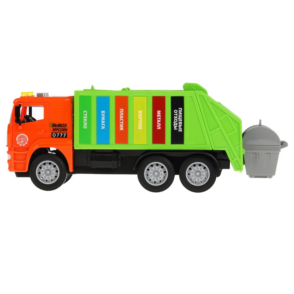 Машина пластик свет-звук KAMAZ МУСОРОВОЗ 30 см, бачок, двер, инер, зел, кор. Технопарк в кор.2*12шт