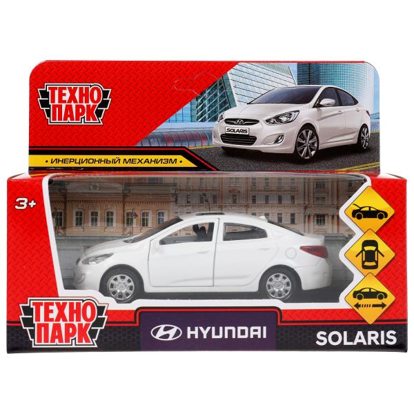 Машина металл HYUNDAI SOLARIS, 12 см, двери, багажн, инерц, белый, кор. Технопарк в кор.2*36шт