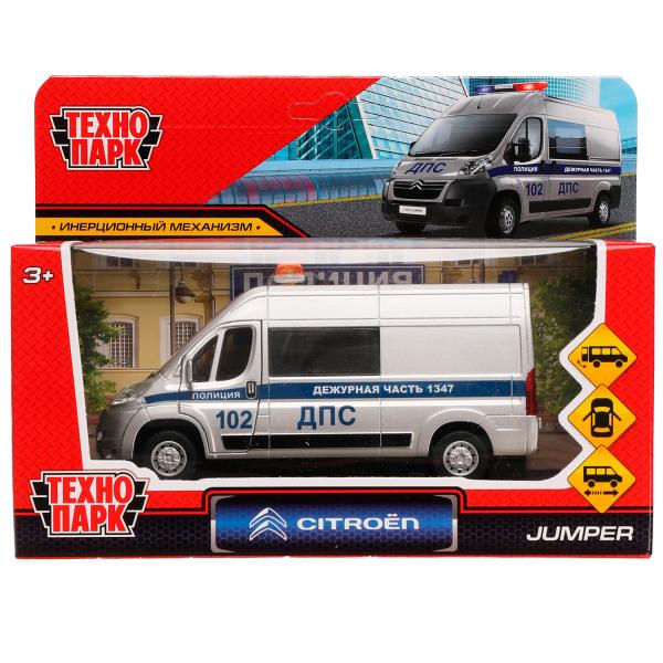 JUMPER-14POL-SRМашина металл CITROEN JUMPER ПОЛИЦИЯ 14 см, двер, баг, инер, серебр, кор. Технопарк в