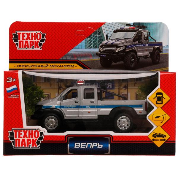 Машина металл ГАЗ ВЕПРЬ ПОЛИЦИЯ 12,5 см, двери, пулем, инерц, сер, кор. Технопарк в кор.2*60шт