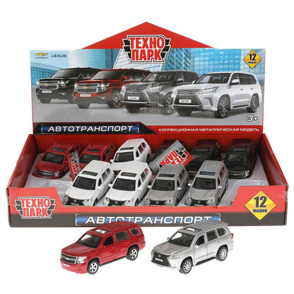Машина металл CHEVROLET TAHOE/LEXUS LX570 12 см,двер,багаж,инерц,ассорт. Технопарк уп-12шт в кор.6уп