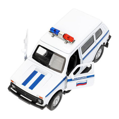 Машина металл свет-звук LADA 4x4 2131 ПОЛИЦИЯ 12,8 см, двер, баг, инр, кор.. Технопарк в кор.2*36шт