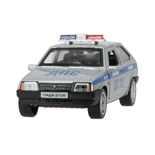 Машина металл LADA-2108 "СПУТНИК" ПОЛИЦИЯ 12 см, двери, багаж, кор. Технопарк в кор.2*36шт