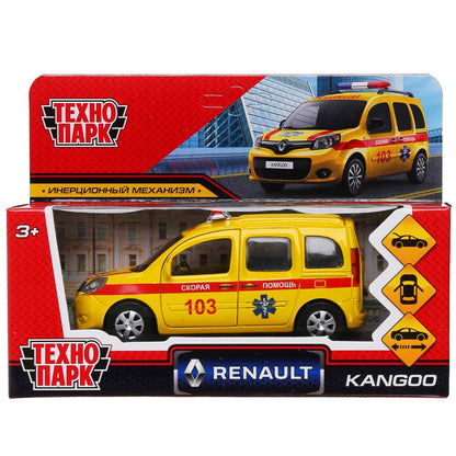Технопарк. Модель "Renault Kangoo Реанимация" металл 12 см двери, багаж, желтая, арт.KANGOO-12AMB-YE