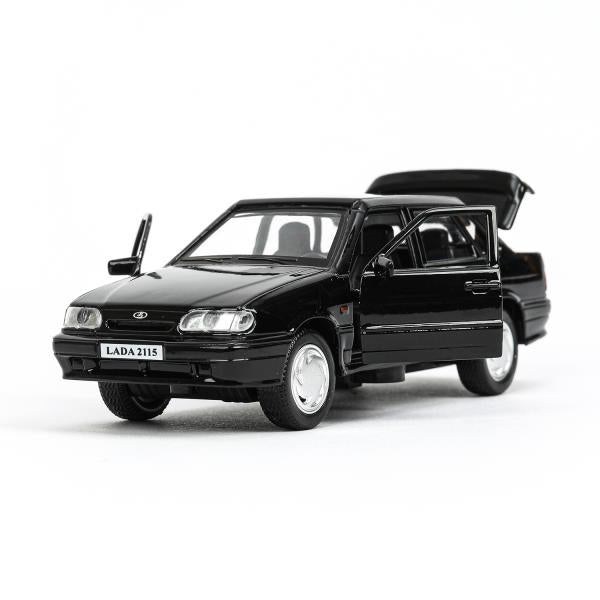 Машина металл ваз-2115 "самара" длина 12 см,двери,черный,кор. Технопарк в кор.2*36шт