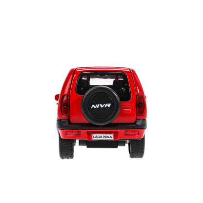 Машина металл LADA NIVA длина 12 см, двери, багаж, инерц, красный, кор. Технопарк в кор.2*36шт