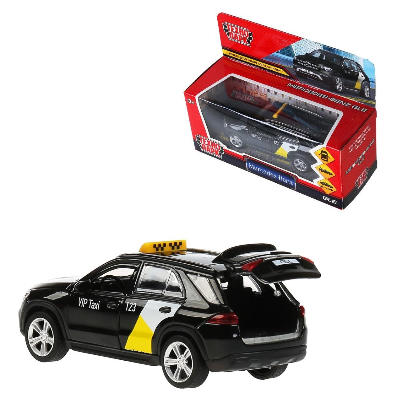 Машина металл MERCEDES-BENZ GLE 2018 ТАКСИ 12 см, двер, багаж, инерц, в кор. Технопарк в кор.2*36шт