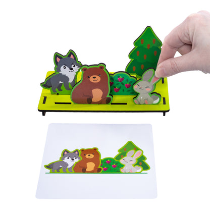 Игра развивающая деревянная 3D "Что за чем? Кто живет в лесу"