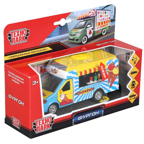 Машина металл фургон мороженое 14,5 см, свет+звук, открыв. двери, багаж.,ТМ "Технопарк" в кор.2*24шт