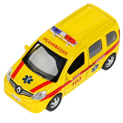 Технопарк. Модель "Renault Kangoo Реанимация" металл 12 см двери, багаж, желтая, арт.KANGOO-12AMB-YE