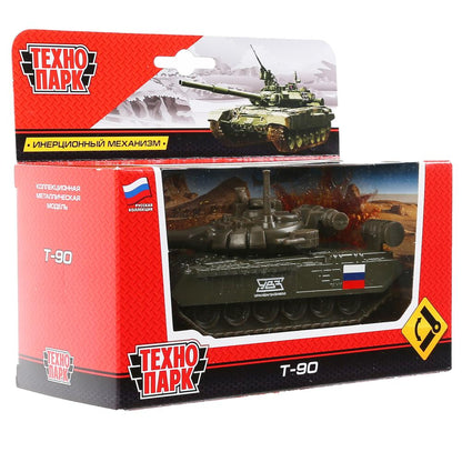 Машина металл Танк T-90, размер 12см, инерц.механизм., подвиж. дет., в кор. Технопарк в кор.2*24шт
