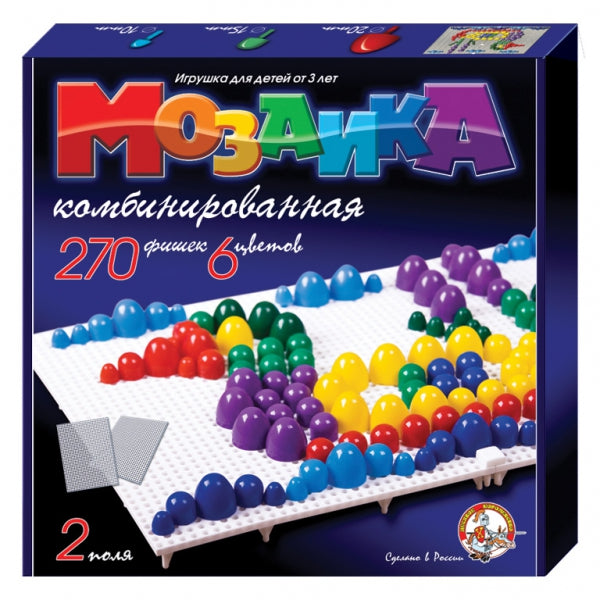 Мозаика комбинированная. 270 фишек, 6 цветов, 2 поля (10мм, 15мм, 20мм)