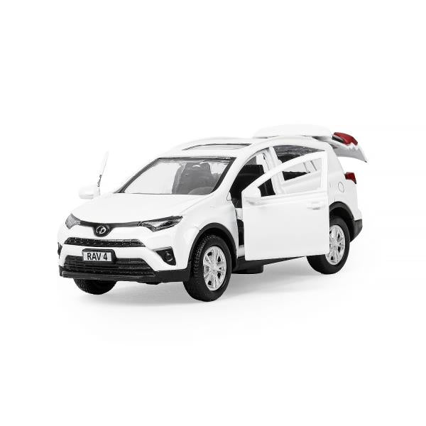 Машина металл TOYOTA RAV4 длина 12 см, двери, багаж, инерц, белый, кор. Технопарк в кор.2*36шт