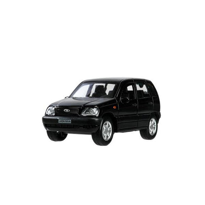 Машина металл LADA NIVA длина 12 см, двери, багаж, инерц, черный, кор. Технопарк в кор.2*36шт