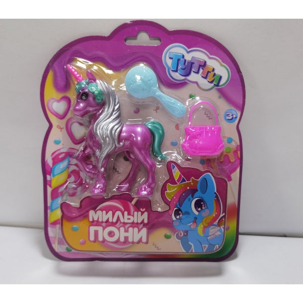 Единорог 10см, пластиковый, аксессуары 2шт, на блистере Тутти в кор.2*240шт