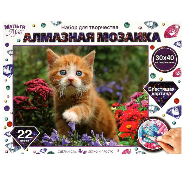 Алмазная мозаика 30х40 см на подрамнике рыжий котенок МУЛЬТИ АРТ в кор.24шт