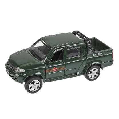 Машина металл UAZ PICKUP АРМИЯ РОССИИ длина 12 см, двери, багаж, инерц, кор. Технопарк в кор.2*36шт