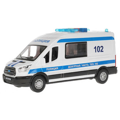 TRANSITVAN-16PLPOL-WH Машина пластик свет-звук FORD TRANSIT ПОЛИЦИЯ 16 см, двери, 3 кнопки, кор. Тех