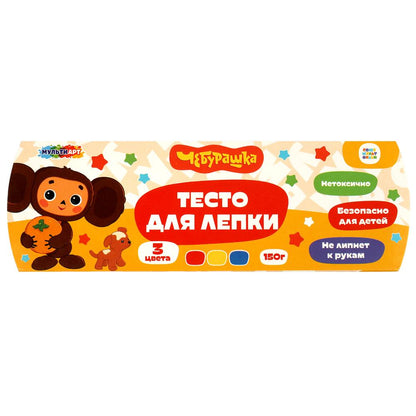 Тесто для лепки в банках Чебурашка 3 цв. по 50 гр. МУЛЬТИ АРТ в кор.24наб