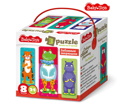 Пазлы тройные "Забавные зверюшки" 24 эл Baby Toys (макси)