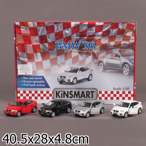 Машина металл. инерц. BMW X6 1:38 открыв. двери, в ассорт. в дисплее Kinsmart уп-12шт в кор.2*6уп