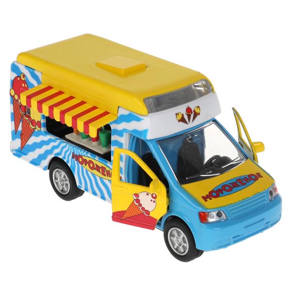 Машина металл фургон мороженое 14,5 см, свет+звук, открыв. двери, багаж.,ТМ "Технопарк" в кор.2*24шт