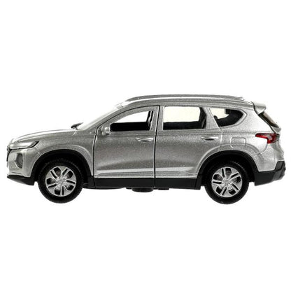 Машина металл HYUNDAI SANTAFE длин 12 см, двер, багаж, инер, серебрист, кор. Технопарк в кор.2*36шт
