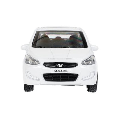 Машина металл HYUNDAI SOLARIS, 12 см, двери, багажн, инерц, белый, кор. Технопарк в кор.2*36шт