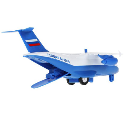 PLANE-20SLPOL-BUWH Модель металл свет-звук САМОЛЕТ ПОЛИЦЕЙСКИЙ 20 см, люк, подвиж дет, кор. Технопар