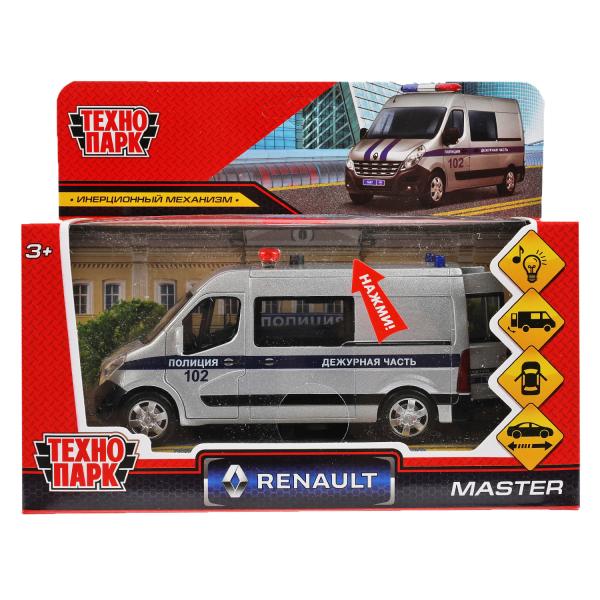 Машина металл свет-звук RENAULT master ПОЛИЦИЯ 14 см, двер, серебрист, кор. Технопарк в кор.2*32шт