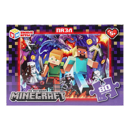 По мотивам Minecraft. Пазл классический в коробке. 80 деталей. Умные игры в уп.16шт в кор.8уп
