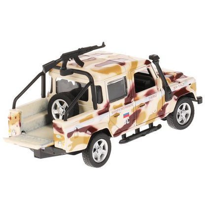 Машина металл LAND ROVER DEFENDER PICKUP КАМУФЛЯЖ 12 см, двери, багажн, кор. Технопарк в кор.2*36шт