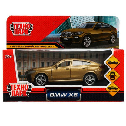 Машина металл BMW X6 длина 12 см, двери, багаж, инер, бежевый, кор. Технопарк в кор.2*36шт