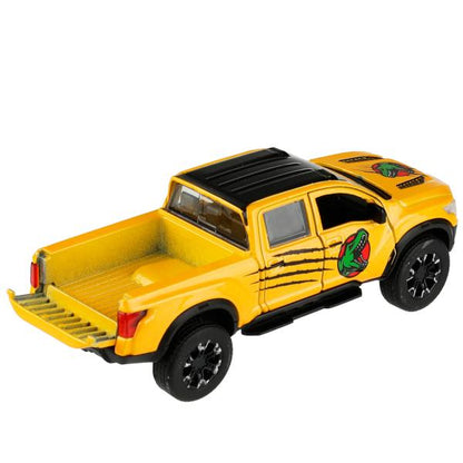 Машина металл NISSAN TITAN ДИНОЗАВРЫ 12,5 см, двери, баг, инер, желтый, кор. Технопарк в кор.2*36шт
