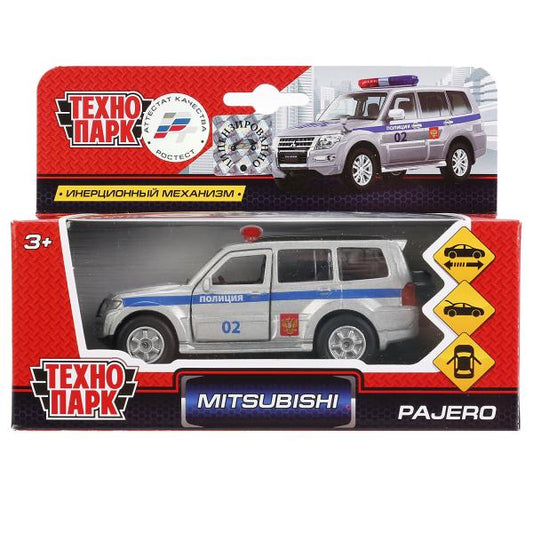 ТМ ТЕХНОПАРК. МЕТАЛЛ MITSUBISHI PAJERO ПОЛИЦИЯ 12 СМ, ОТКРЫВ. ДВЕРИ, ИНЕРЦ. В КОР. в кор.2*24шт