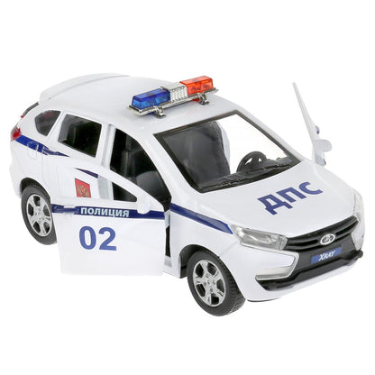 XRAY-12POL-WH 297507 Машина металл LADA XRAY ПОЛИЦИЯ длина 12 см, двери, багаж, инерц, белый, кор Те