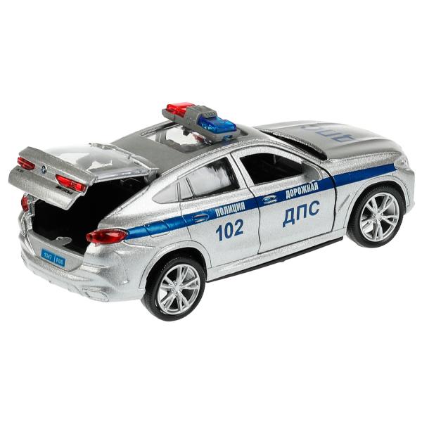 Машина металл свет-звук BMW X6 mk3 g06 ПОЛИЦИЯ 12 см, двер, инер, сер, кор. Технопарк в кор.2*36шт