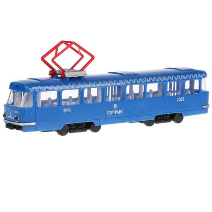 CT12-428-2-BL (24) Модель пластик свет-звук ТРАМВАЙ, 24 см, двери, синий, кор. Технопарк в кор.2*12ш