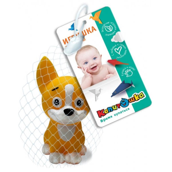 Игрушка для ванны корги 10 см, в сетке, КАПИТОШКА в кор.2*240шт