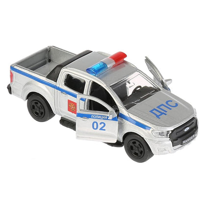 Машина металл FORD Ranger пикап полиция 12см, открыв. двери, инерц. в кор. Технопарк в кор.2*24шт
