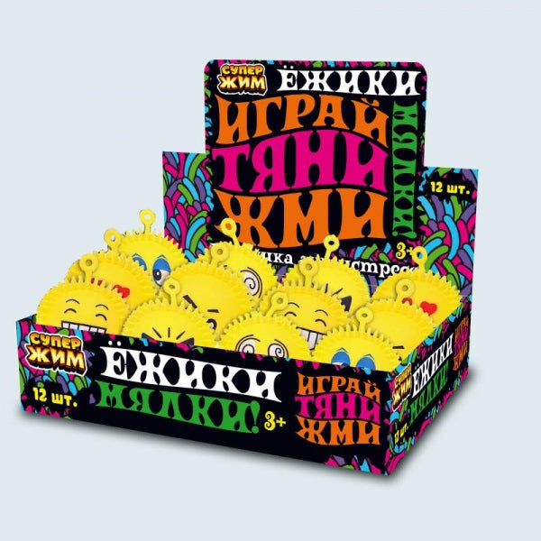 Игрушка-антистресс смайлики 6см, дисплей, 31*2*7,5см Супер Жим уп-12шт в кор.12уп