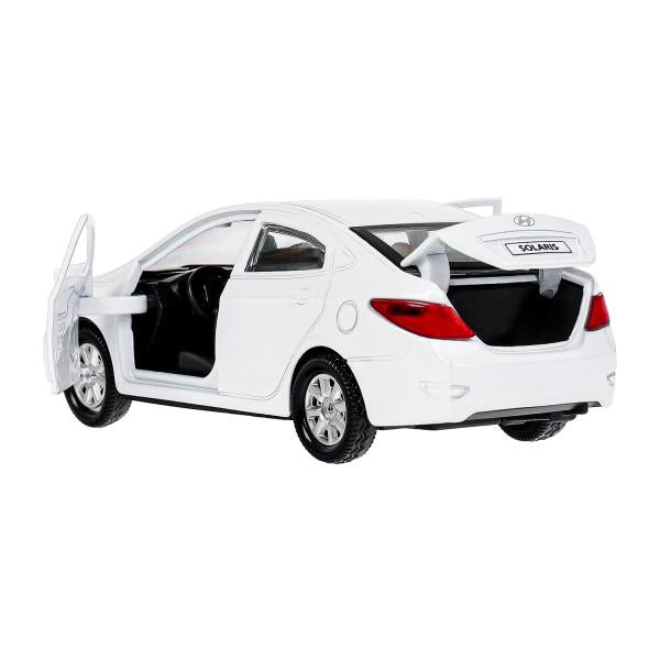 Машина металл HYUNDAI SOLARIS, 12 см, двери, багажн, инерц, белый, кор. Технопарк в кор.2*36шт