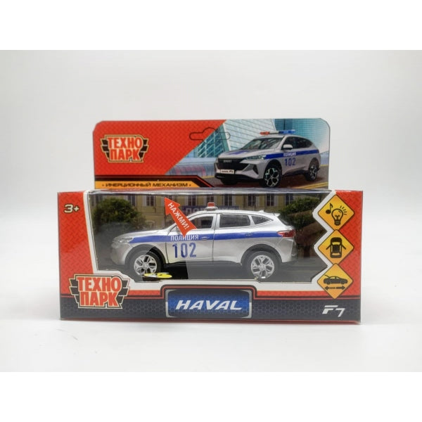 Машина металл свет-звук HAVAL f7 ПОЛИЦИЯ, дл 12 см, двери, сереб, в кор. Технопарк в кор.2*36шт