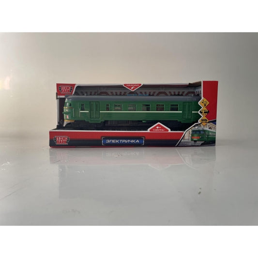 Технопарк. Электричка 30 см,пластик, свет-звук, 4 кнопки, инерц,зелен с белым арт.COMTRAIN-30PL-GNWH