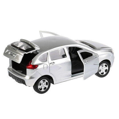Машина металл LADA XRAY длина 12 см, двери, багаж, инерц, серебристый, кор. Технопарк в кор.2*36шт