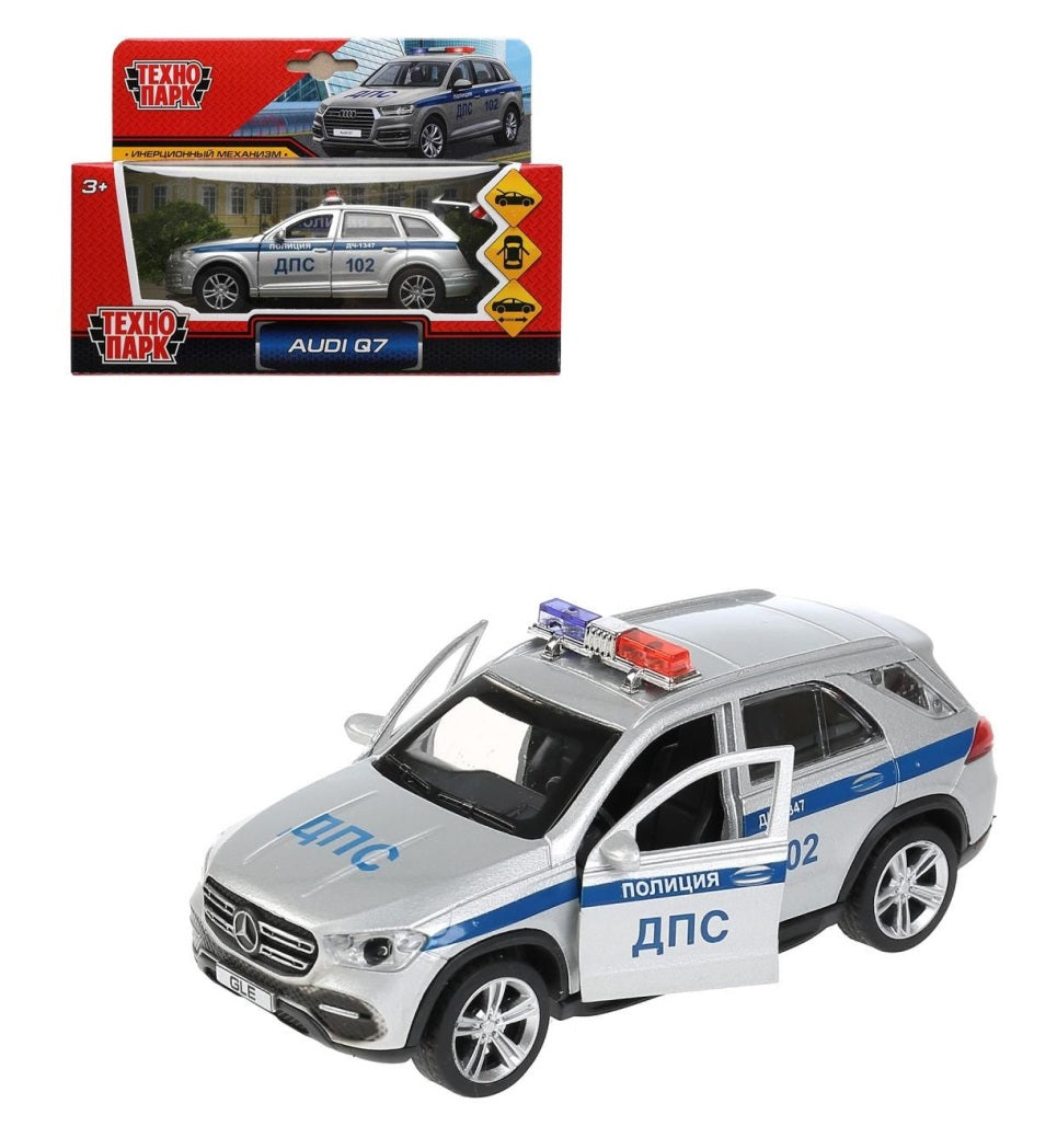 Технопарк. Модель "Audi Q7 Полиция" металл 12 см, двер, багаж, инер, серебристый, арт.Q7-12POL-SR