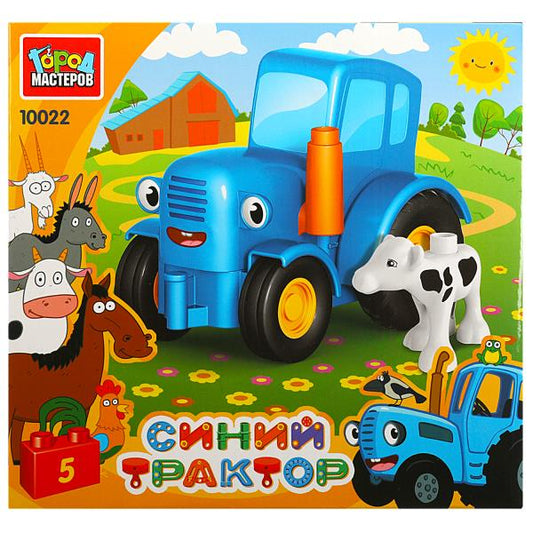 Конструктор большие кубики: СИНИЙ ТРАКТОР с коровой, 5 дет. Город мастеров в кор.48шт
